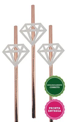 Kit 10 Canudos Diamante Rose Gold