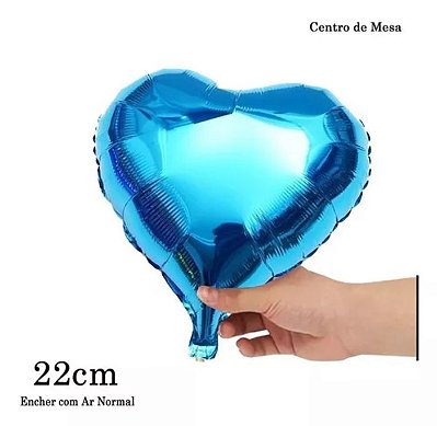 Kit 10 Balões Coração Metalizados Azul 22cm