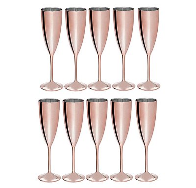 Kit 10 Taças de Champagne Lisa Metalizada Rose Gold