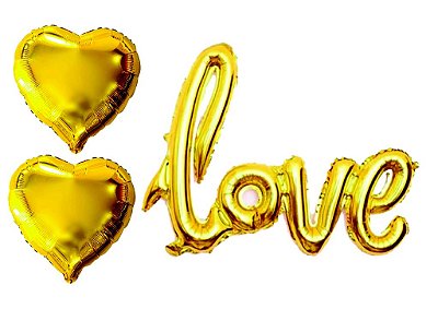 Kit Balão Love com 2 Balões Coração e 1 Balão Love
