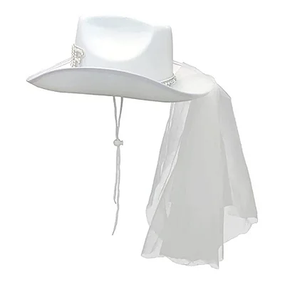 Chapéu country cowboy boiadeira Bride com véu