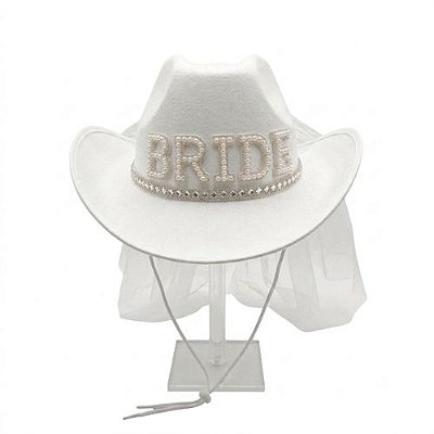 Chapéu country cowboy boiadeira Bride com véu