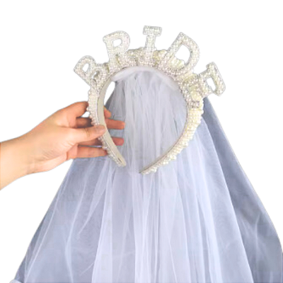Tiara véu com Bride em Perola