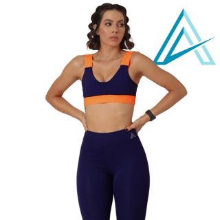 Conjunto Use Aptitude Choices Up Top Elástico Laranja Neon Calça Azul Marinho