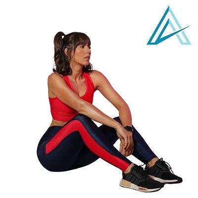 Conjunto Use Aptitude Attack Top Wonder Cruzado Costas Vermelho Calça Trilobal Bicolor Azul Marinho