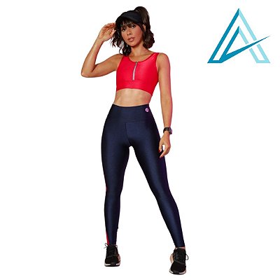 Conjunto Use Aptitude Attack Top Wonder Zíper Vermelho Calça Trilobal Toda Azul Marinho