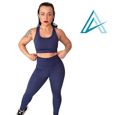 Conjunto Use Aptitude Limited Up Top liso Cruzadas Costas Azul Marinho