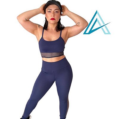 Conjunto Use Aptitude Limited Up Top Alcinha Arrastão Cruzadas Azul Marinho