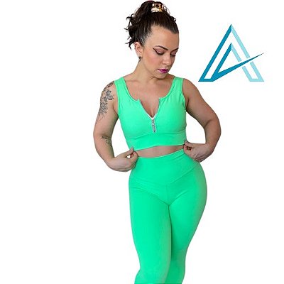 Conjunto Use Aptitude Limited Nakay Top Zíper Calça Verde Drink