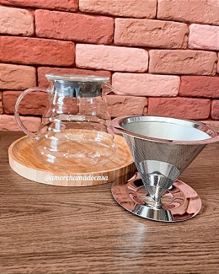 Passador de café  jarra de vidro e filtro reutilizável de inox
