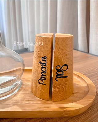 Porta sal e pimenta bambu personalizado