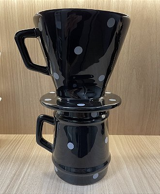 Passador de café cerâmica poá preto e branco G
