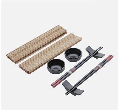 Kit oriental para sushi bambu e cerâmica 8 peças
