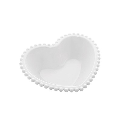 Saladeira de Coração de Porcelana Beads com Borda de Bolinhas Branca 21 cm