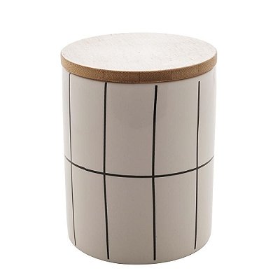 Pote Decorativo de Cerâmica Com Tampa de Bambo Turim Branco 12,5 cm