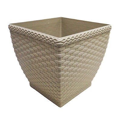 Cachepot Decorativo Quadrado Rattan Branco 8 cm