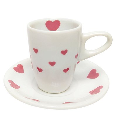 Xícara de Café Alta Coração Rosa