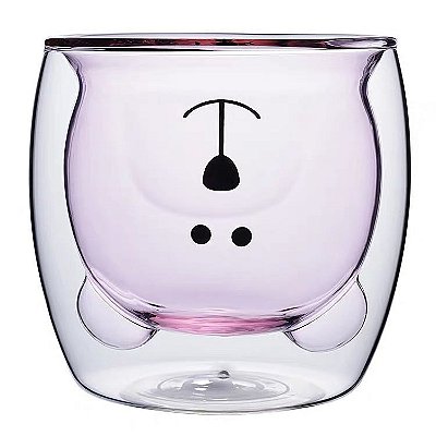 Copo de Vidro com Parede Dupla Urso Rosa 250 ml