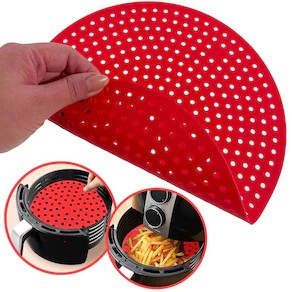 Tapete  de Silicone Redondo Vermelho Para Airfryer 22,5  cm