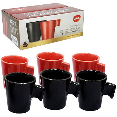 Conjunto Canecas para Café Expresso Preta e Vermelha