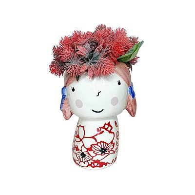Cachepot Menina Floral  Vermelha