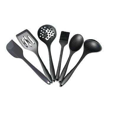 Kit Utensílios 6 Peças de Silicone Preto Original