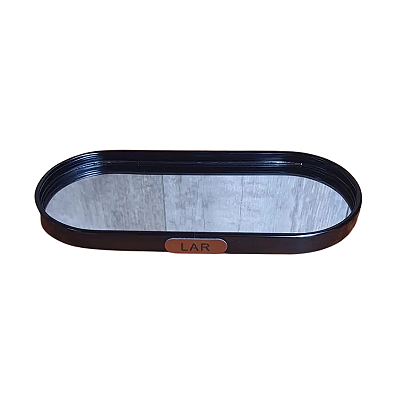 Bandeja de Alumínio Oval com Espelho Preta 22 cm