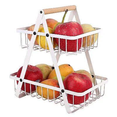 Cesta Fruteira de Metal Dois Andares Branca