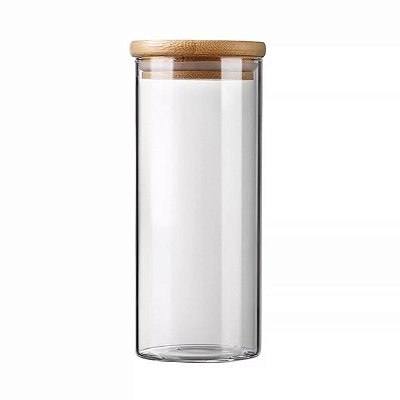 Pote de Vidro Hermético com Tampa de Bambu Redondo - 1400 Ml