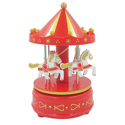Carrossel Musical Natal Vermelho e Dourado