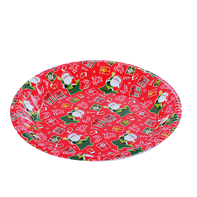 Bandeja de Plástico Redonda Natal Vermelha