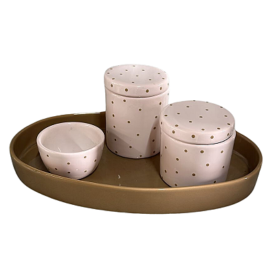 Kit Higiene Poá Marrom com Bandeja