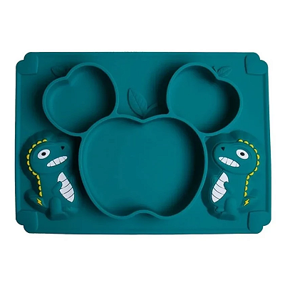 Pratinho de Alimentação Infantil de Silicone Dinossauro Verde