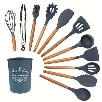 Porta Utensílios Cinza com 12 Peças