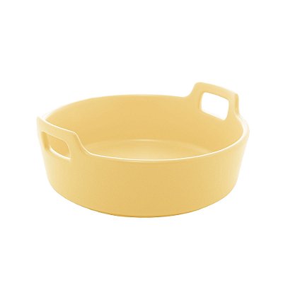Travessa Porcelana Redonda com Alça Amarelo Matt 22 cm - Bon Gourmet