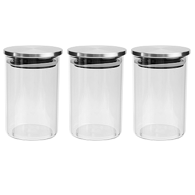 Kit 3 Porta Temperos em Vidro Herméticos 300 ml