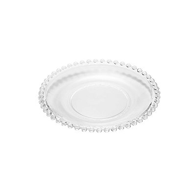 Prato de Vidro para Sobremesa com Borda de Bolinha Pearl Transparente 20 cm
