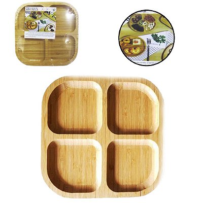 Petisqueira 4 Divisórias Quadrada 20 cm - Bambu