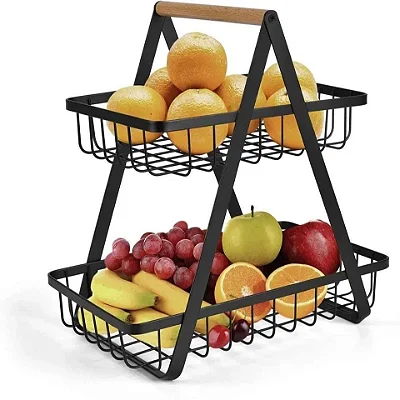 Cesta Fruteira de Metal Dois Andares Preto