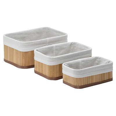 Conjunto de 3 Cestas Retangulares Bambu