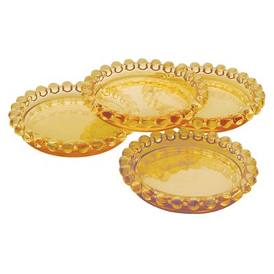 Mini Prato Decorativo Borda de Bolinhas Vidro Clear Âmbar 10 cm- Unidade