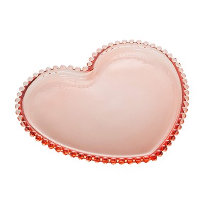 Prato de Coração de Vidro para Jantar com Borda de Bolinha Pearl Rosa 30 cm