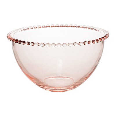 Saladeira Borda de Bolinhas Vidro Rosa Grande -  21 cm