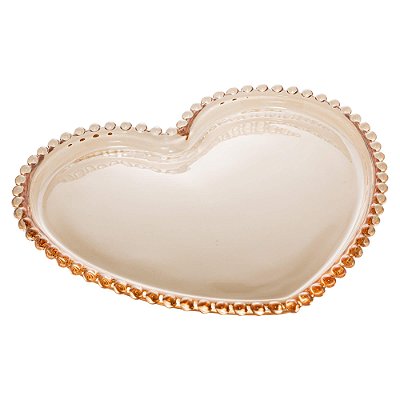 Prato de Coração de Vidro para Jantar com Borda de Bolinha Pearl Âmbar 30 cm