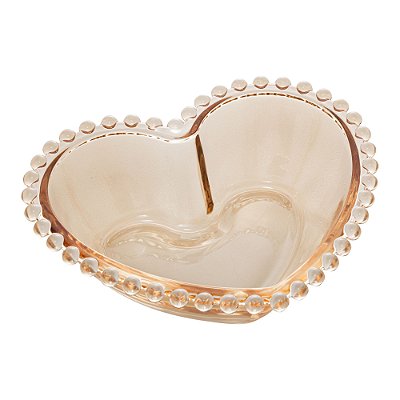 Bowl de Coração em Vidro com Borda de Bolinha Pearl Âmbar 19 cm