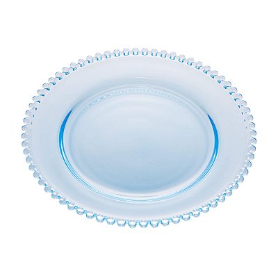 Prato Sousplat de Vidro com Borda de Bolinha Pearl Azul Claro 32 cm
