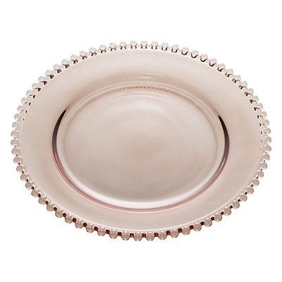 Prato de Vidro para Sobremesa com Borda de Bolinha Pearl Fumê 20 cm