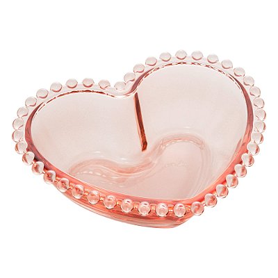 Bowl de Coração de Vidro com Borda de Bolinha Pearl Rosa 15 cm