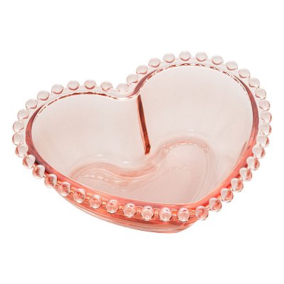 Bowl de Coração em Vidro com Borda de Bolinha Pearl Rosa 19 cm