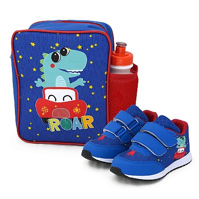 Kit Tênis Casual Dinossauro + Mochila + Cantil Colegial Volta As Aulas K701